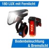 Fahrradbelechtung FISCHER LED Akku Set Fernlicht Bodenleuchte Stopplicht 180 LUX