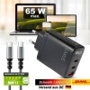 GaN Schnell-Ladeger�t 3 Port: 2 x USB-C 1 x USB-A 65W LED Display + USB-C Kabel